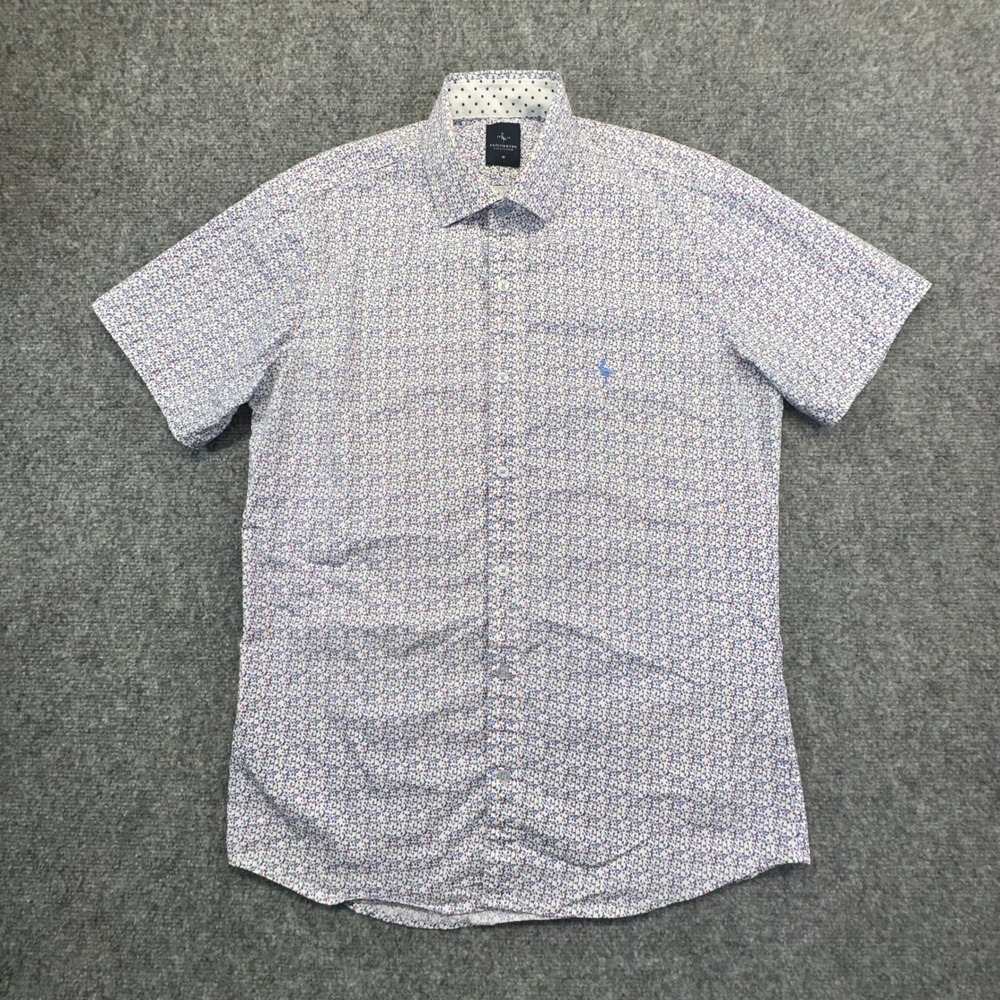 Tailorbyrd Short Sleeve Button‎ Down Mens Medium White Blue Red Floral Excellent
